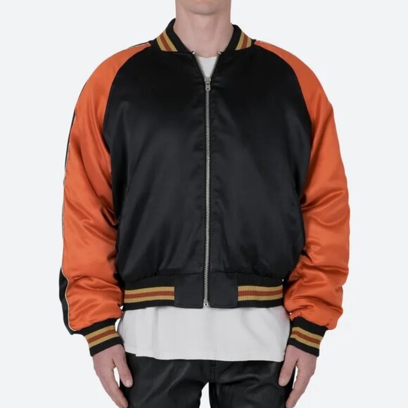 MNML Jacket Souvenir Colorblock Raglan Varsity Black Orange Mens Small $88